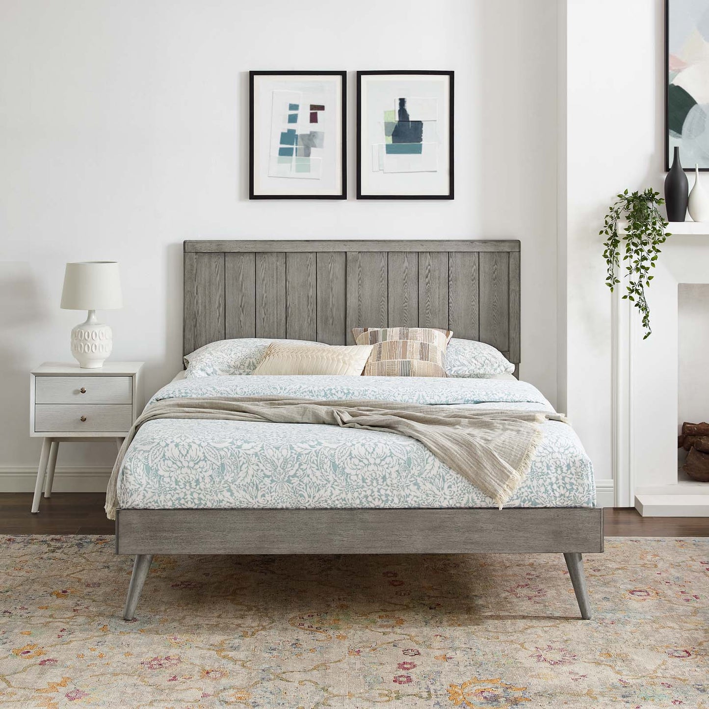 Alana Twin Wood Platform Bed With Splayed Legs, Wood, Grey Gray, 22411