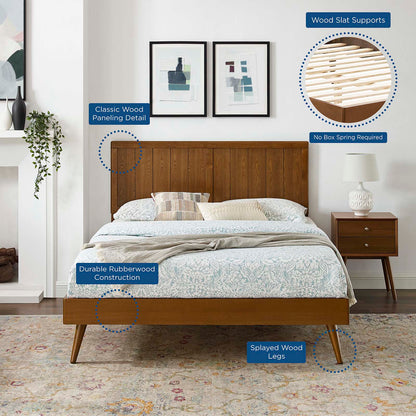 Alana Twin Wood Platform Bed With Splayed Legs, Wood, Brown Walnut, 22412