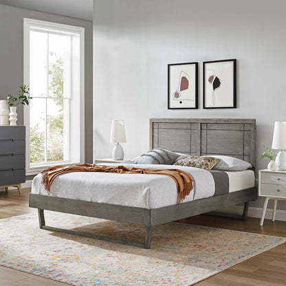 Marlee King Wood Platform Bed With Angular Frame, Wood, Grey Gray, 22417