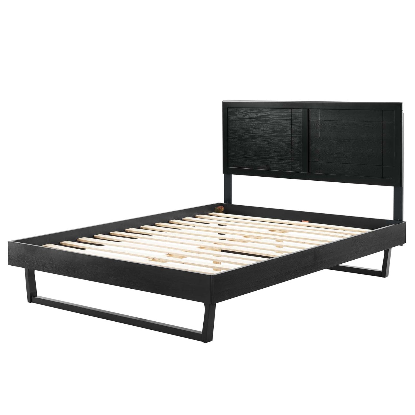 Marlee Twin Wood Platform Bed With Angular Frame, Wood, Black, 22419