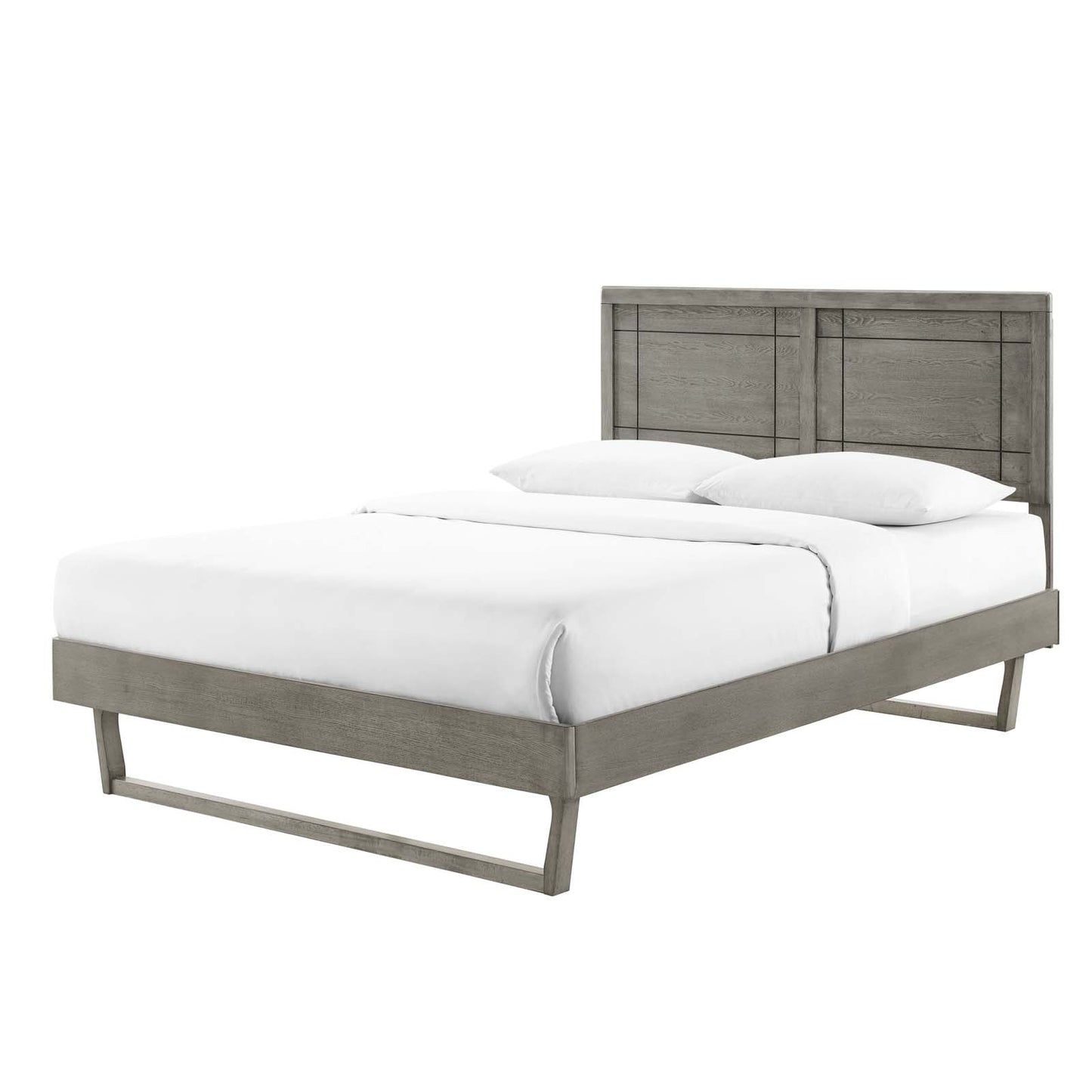 Marlee Twin Wood Platform Bed With Angular Frame, Wood, Grey Gray, 22420