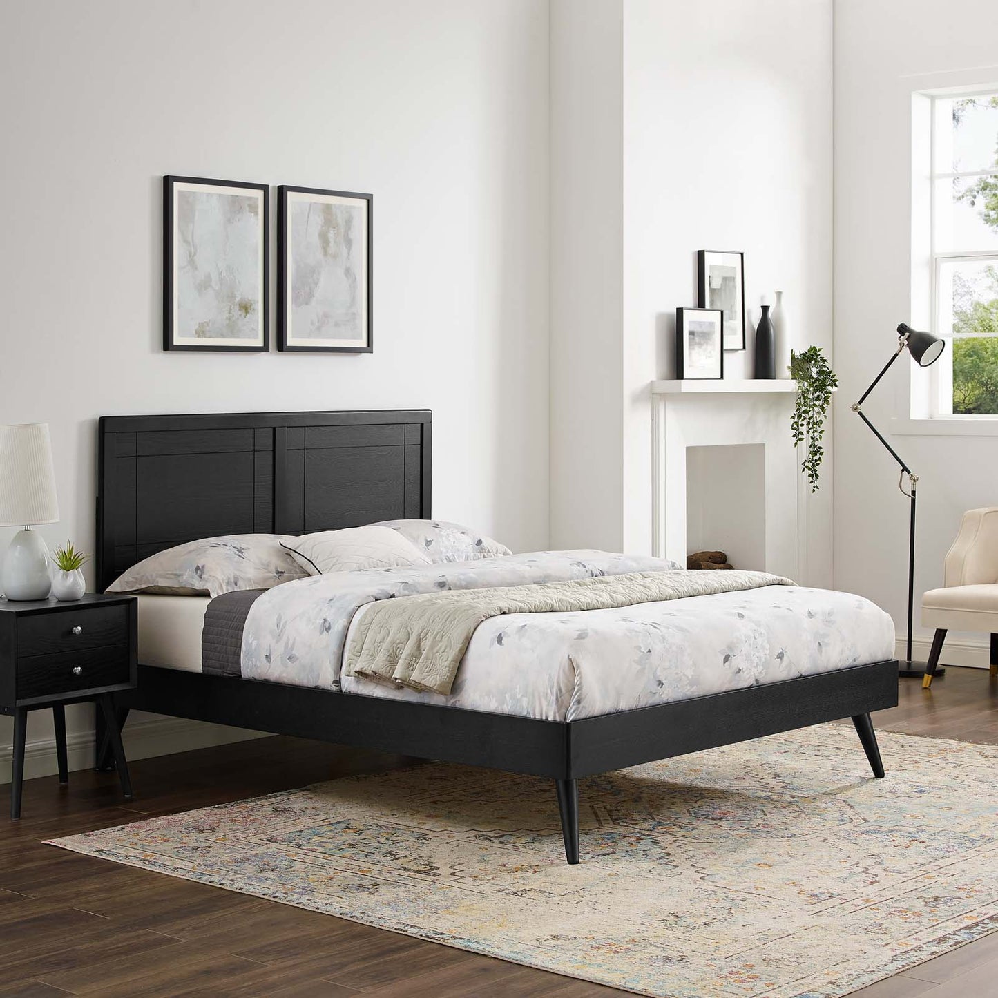 Marlee Full Wood Platform Bed With Splayed Legs, Wood, Black, 22422