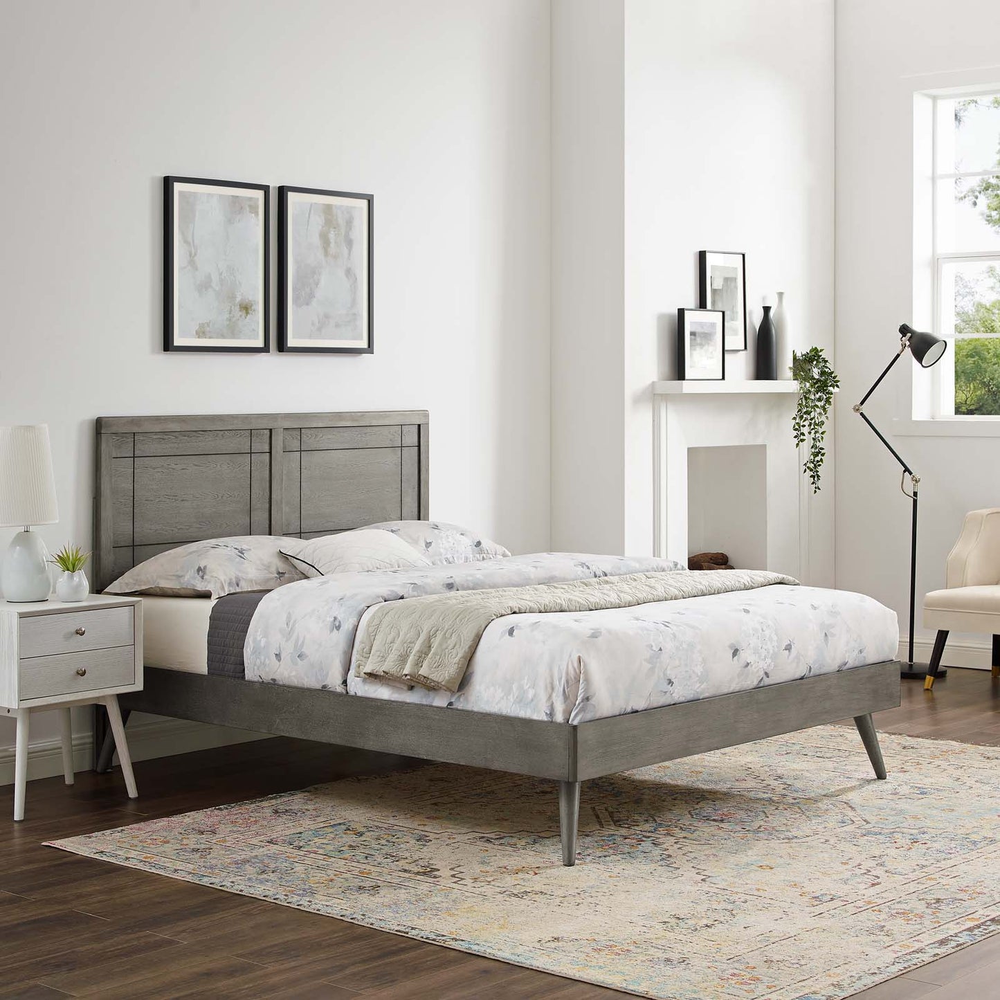 Marlee Twin Wood Platform Bed With Splayed Legs, Wood, Grey Gray, 22429