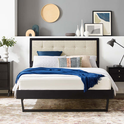 Willow Full Wood Platform Bed With Angular Frame, Wood, Black Beige, 22431