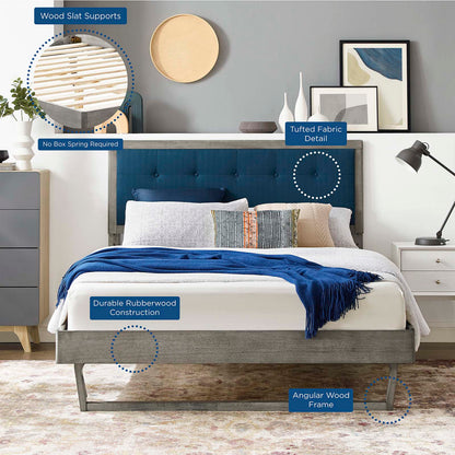 Willow Full Wood Platform Bed With Angular Frame, Wood, Grey Gray Navy Blue, 22433