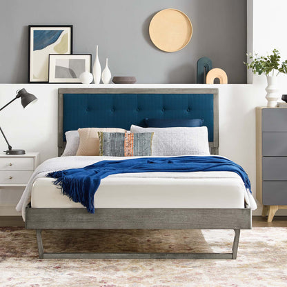 Willow Full Wood Platform Bed With Angular Frame, Wood, Grey Gray Navy Blue, 22433