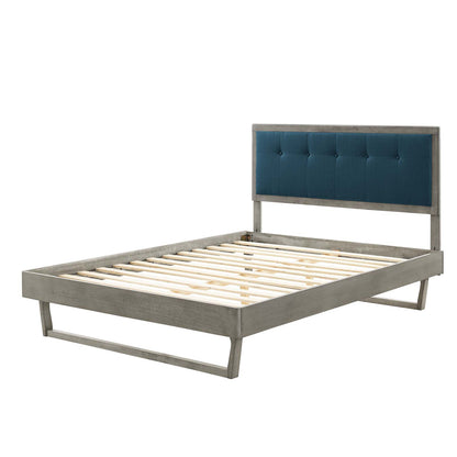 Willow Full Wood Platform Bed With Angular Frame, Wood, Grey Gray Navy Blue, 22433