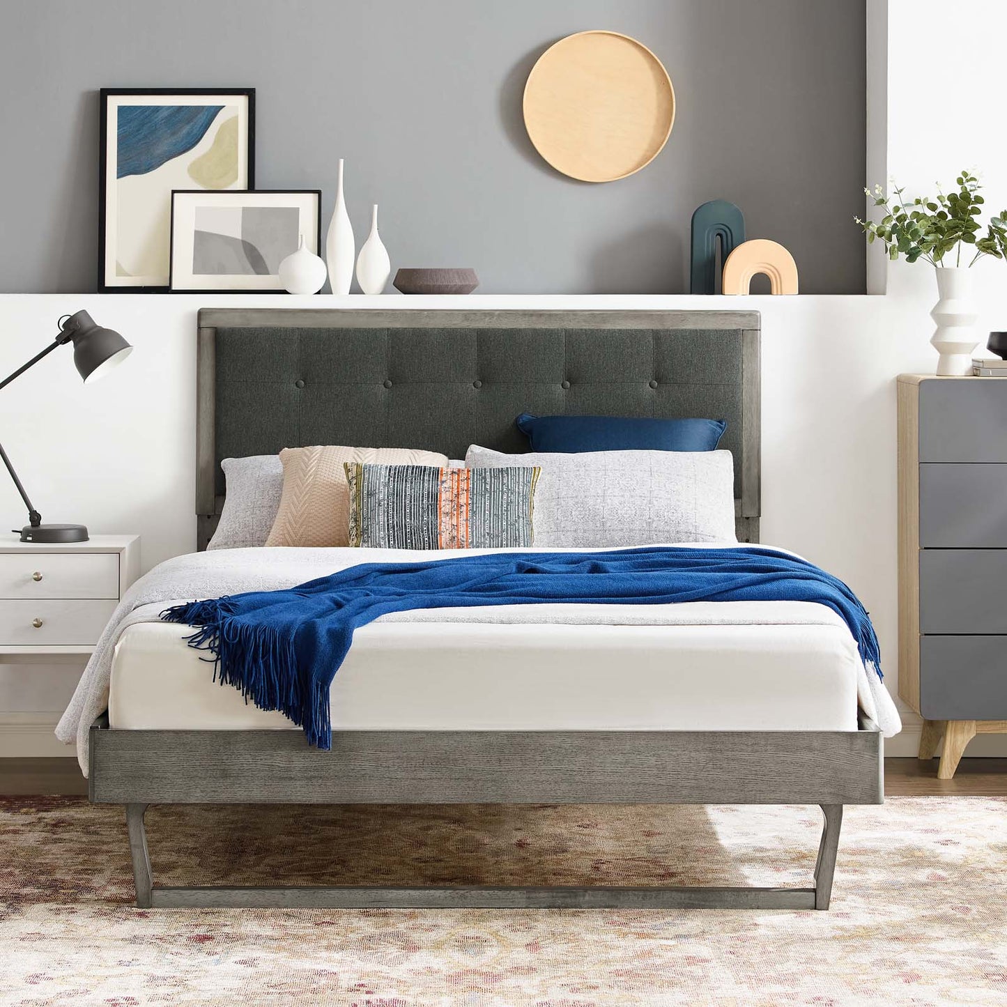 Willow Full Wood Platform Bed With Angular Frame, Wood, Grey Gray, 22434