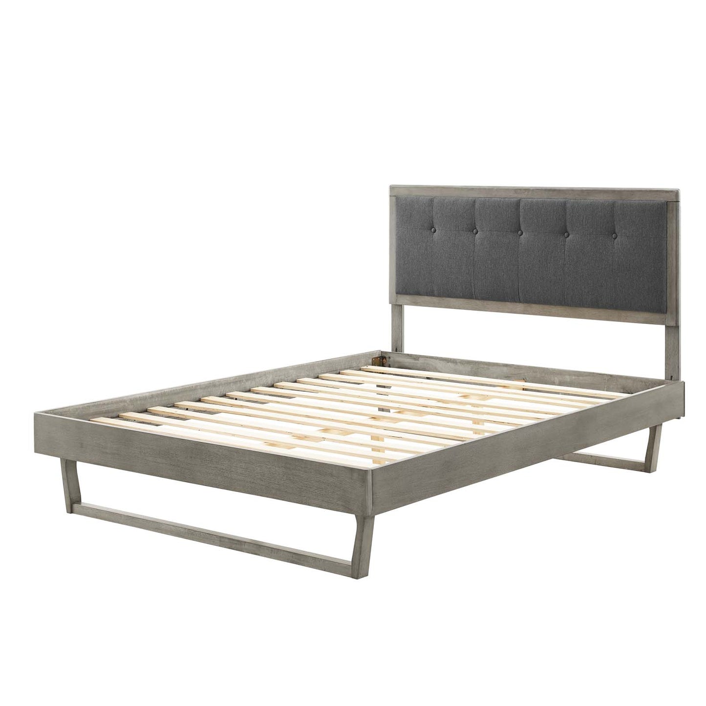 Willow Full Wood Platform Bed With Angular Frame, Wood, Grey Gray, 22434