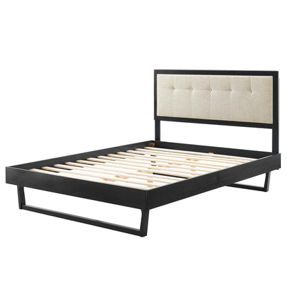 Willow King Wood Platform Bed With Angular Frame, Wood, Black Beige, 22437