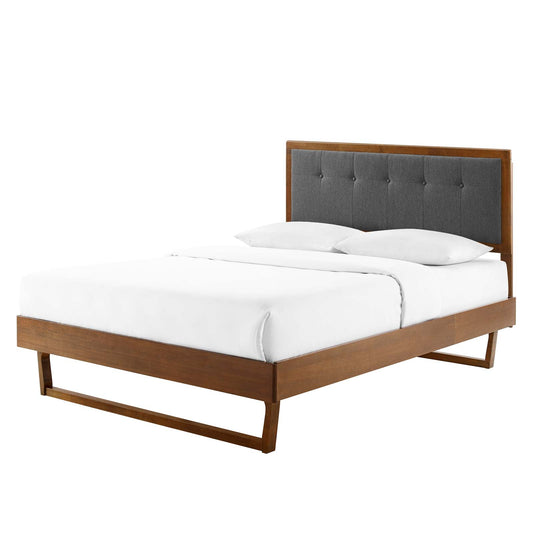 Willow King Wood Platform Bed With Angular Frame, Wood, Brown Walnut Grey Gray, 22442