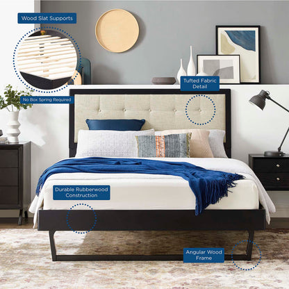 Willow Twin Wood Platform Bed With Angular Frame, Wood, Black Beige, 22443