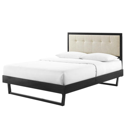 Willow Twin Wood Platform Bed With Angular Frame, Wood, Black Beige, 22443