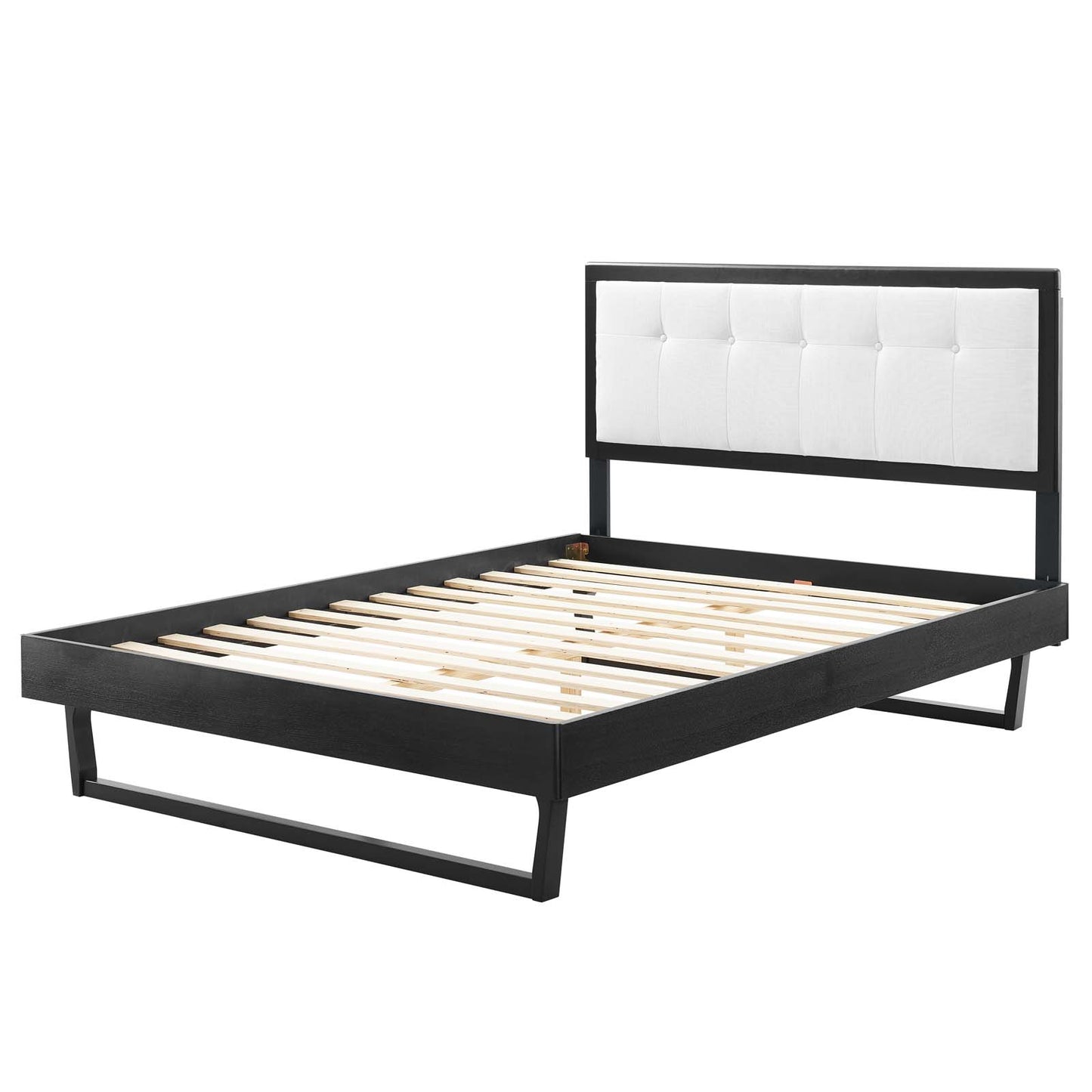 Willow Twin Wood Platform Bed With Angular Frame, Wood, Black White, 22444