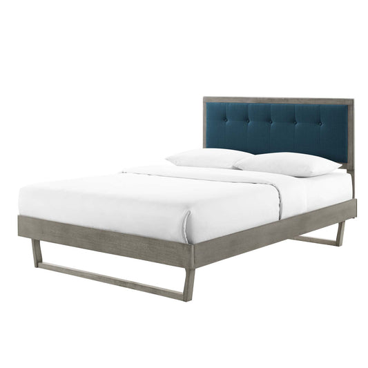 Willow Twin Wood Platform Bed With Angular Frame, Wood, Grey Gray Navy Blue, 22445