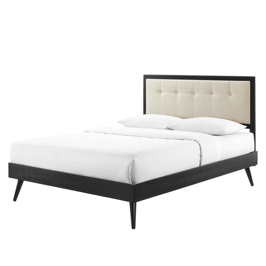 Willow Full Wood Platform Bed With Splayed Legs, Wood, Black Beige, 22449