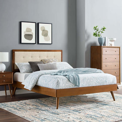 Willow Full Wood Platform Bed With Splayed Legs, Wood, Brown Walnut Beige, 22453