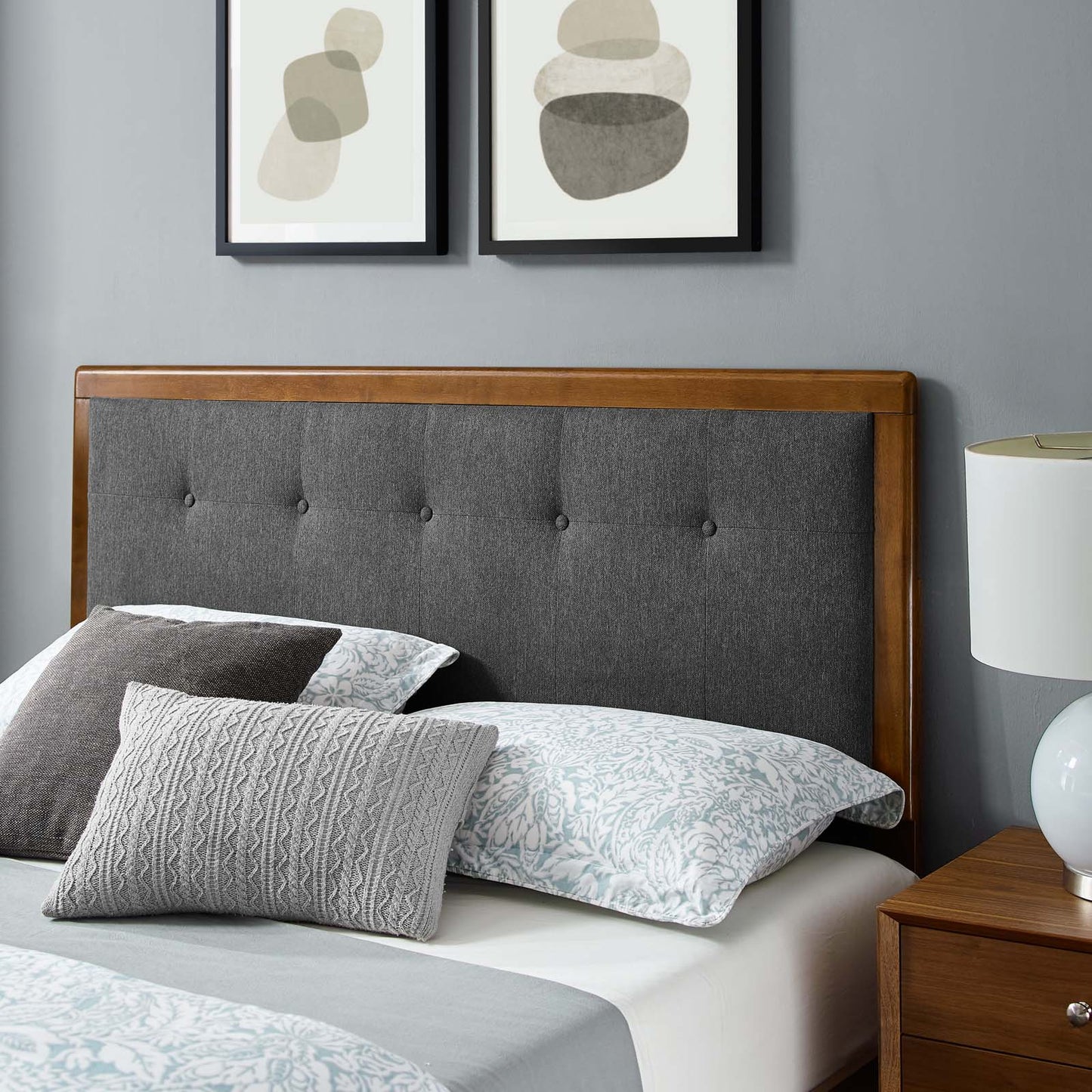 Willow Full Wood Platform Bed With Splayed Legs, Wood, Brown Walnut Grey Gray, 22454