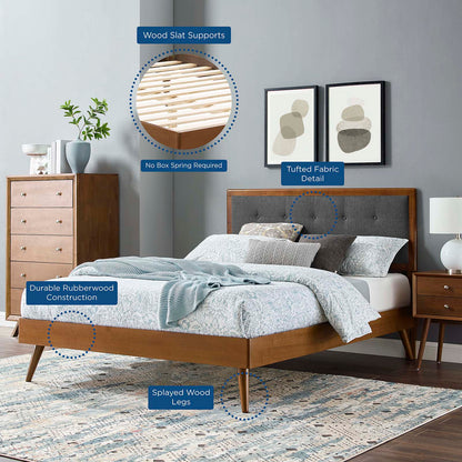 Willow Full Wood Platform Bed With Splayed Legs, Wood, Brown Walnut Grey Gray, 22454