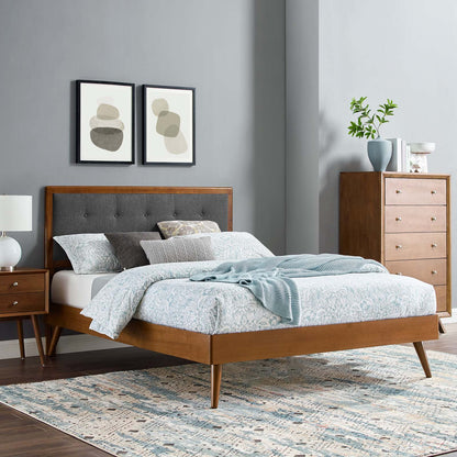 Willow Full Wood Platform Bed With Splayed Legs, Wood, Brown Walnut Grey Gray, 22454