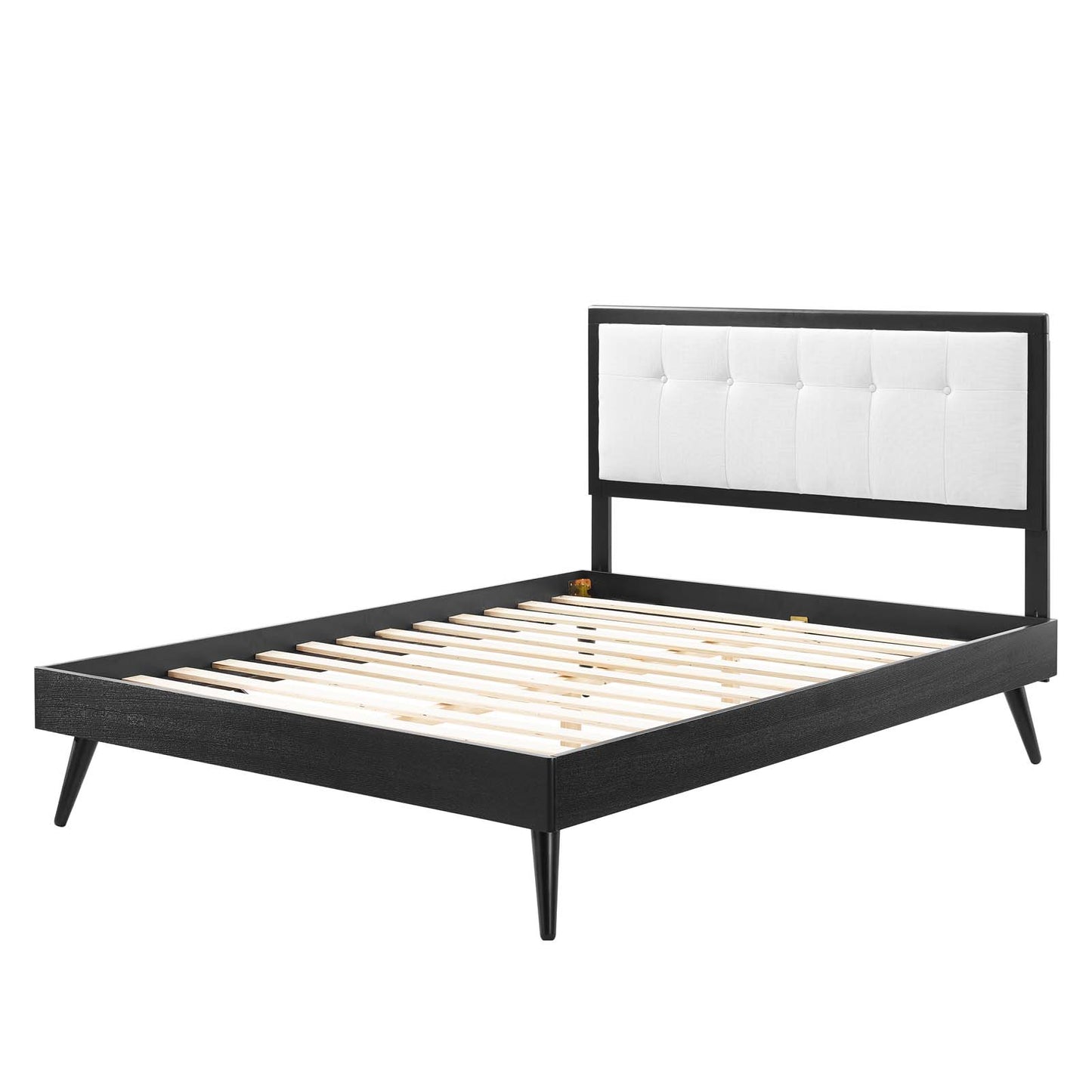 Willow King Wood Platform Bed With Splayed Legs, Wood, Black White, 22456