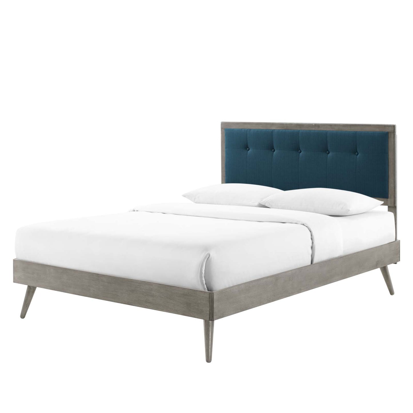 Willow King Wood Platform Bed With Splayed Legs, Wood, Grey Gray Navy Blue, 22457
