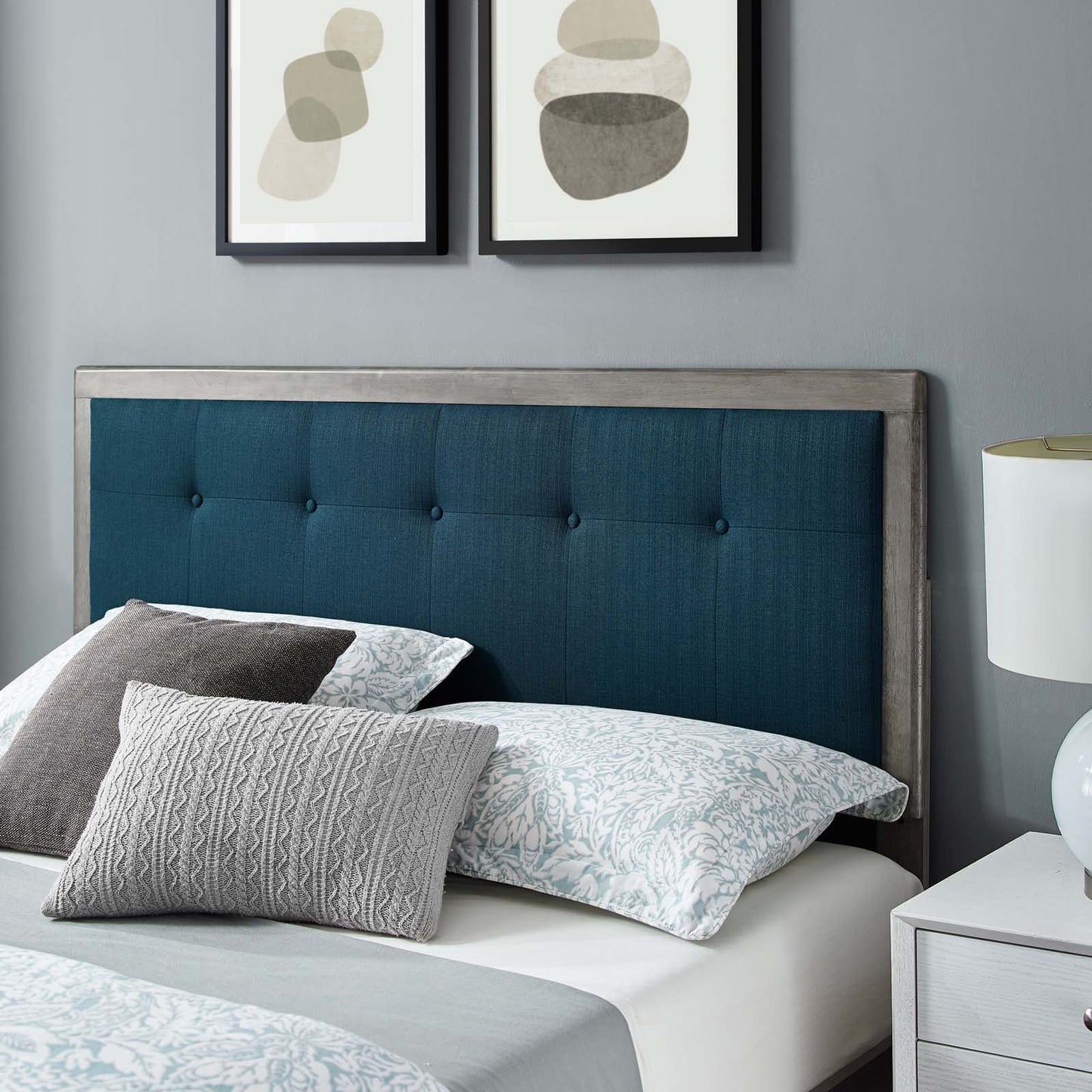 Willow Twin Wood Platform Bed With Splayed Legs, Wood, Grey Gray Navy Blue, 22463