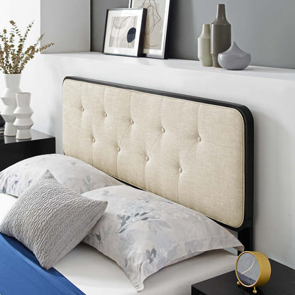 Bridgette Full Wood Platform Bed With Angular Frame, Wood, Black Beige, 22467
