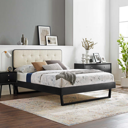 Bridgette Full Wood Platform Bed With Angular Frame, Wood, Black Beige, 22467