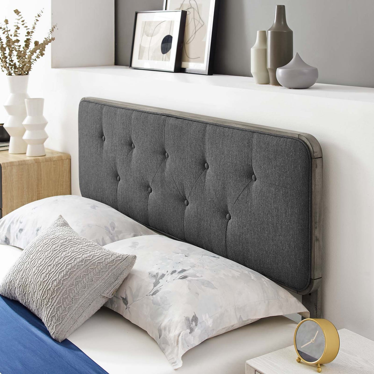 Bridgette Full Wood Platform Bed With Angular Frame, Wood, Grey Gray, 22470