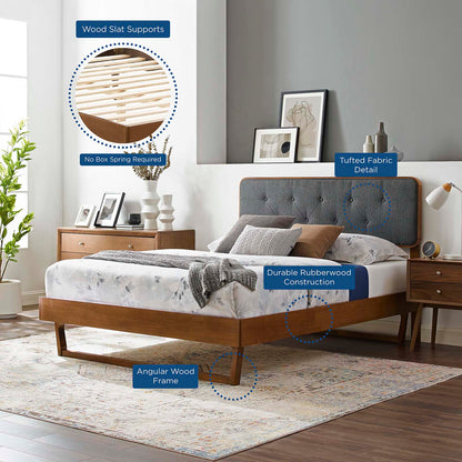 Bridgette Full Wood Platform Bed With Angular Frame, Wood, Brown Walnut Grey Gray, 22472
