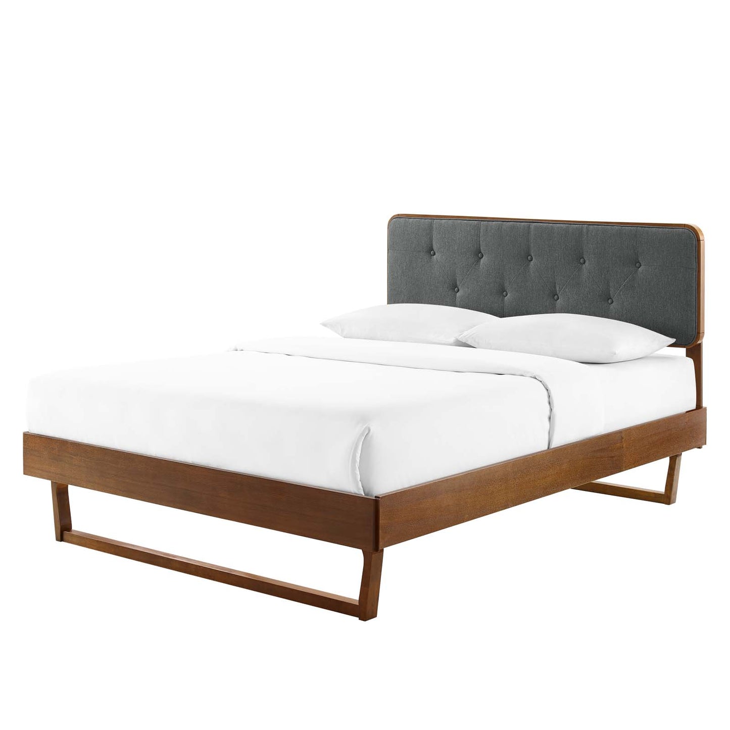 Bridgette Full Wood Platform Bed With Angular Frame, Wood, Brown Walnut Grey Gray, 22472