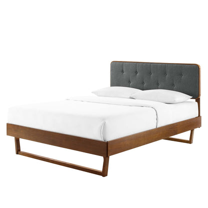 Bridgette Full Wood Platform Bed With Angular Frame, Wood, Brown Walnut Grey Gray, 22472
