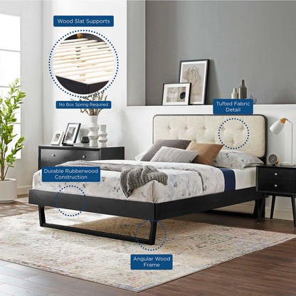 Bridgette King Wood Platform Bed With Angular Frame, Wood, Black Beige, 22473