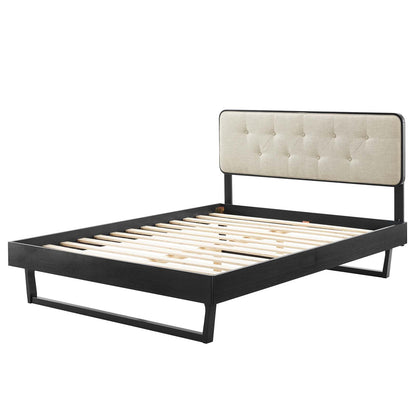 Bridgette King Wood Platform Bed With Angular Frame, Wood, Black Beige, 22473