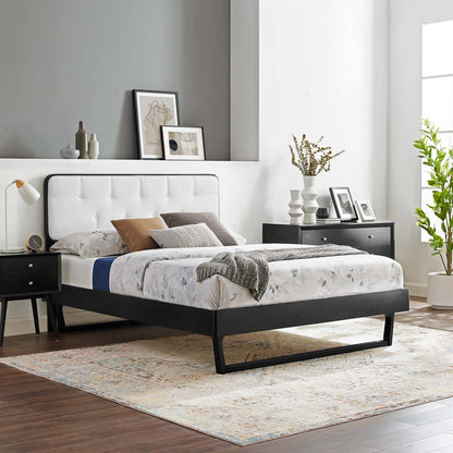 Bridgette King Wood Platform Bed With Angular Frame, Wood, Black White, 22474