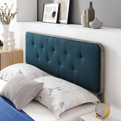 Bridgette King Wood Platform Bed With Angular Frame, Wood, Grey Gray Navy Blue, 22475