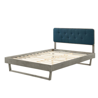 Bridgette King Wood Platform Bed With Angular Frame, Wood, Grey Gray Navy Blue, 22475