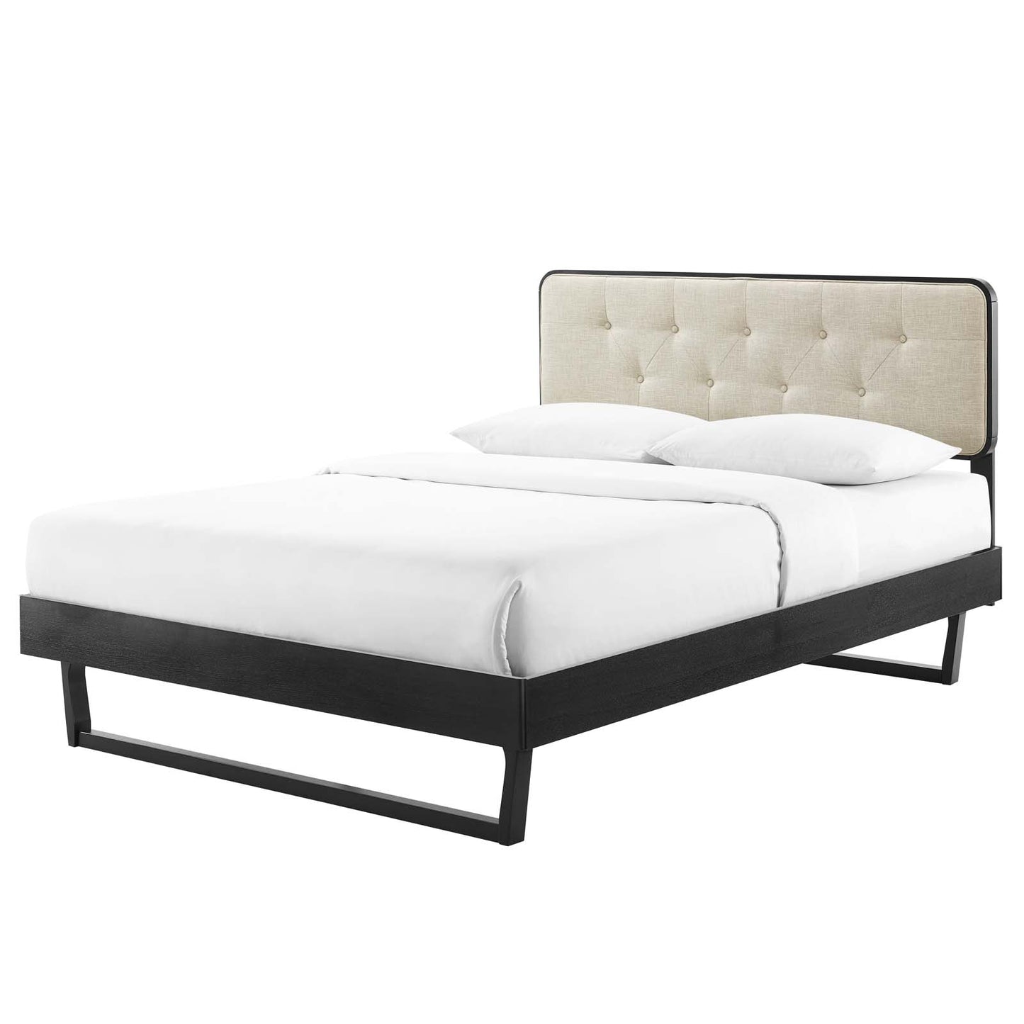 Bridgette Twin Wood Platform Bed With Angular Frame, Wood, Black Beige, 22479