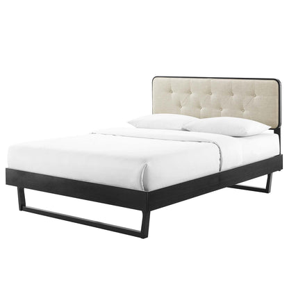 Bridgette Twin Wood Platform Bed With Angular Frame, Wood, Black Beige, 22479