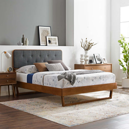 Bridgette Twin Wood Platform Bed With Angular Frame, Wood, Brown Walnut Grey Gray, 22484