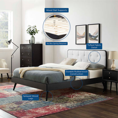 Bridgette Full Wood Platform Bed With Splayed Legs, Wood, Black White, 22486