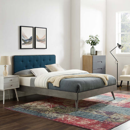 Bridgette Full Wood Platform Bed With Splayed Legs, Wood, Grey Gray Navy Blue, 22487