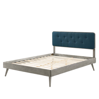 Bridgette Full Wood Platform Bed With Splayed Legs, Wood, Grey Gray Navy Blue, 22487
