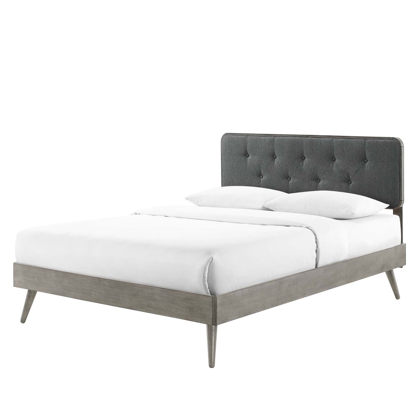 Bridgette Full Wood Platform Bed With Splayed Legs, Wood, Grey Gray, 22488