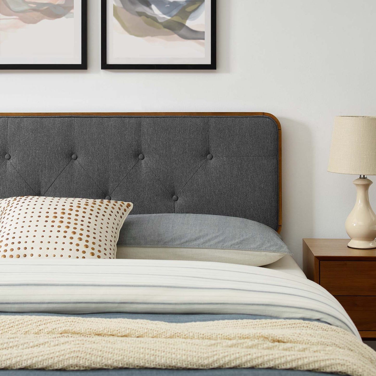 Bridgette Full Wood Platform Bed With Splayed Legs, Wood, Brown Walnut Grey Gray, 22490