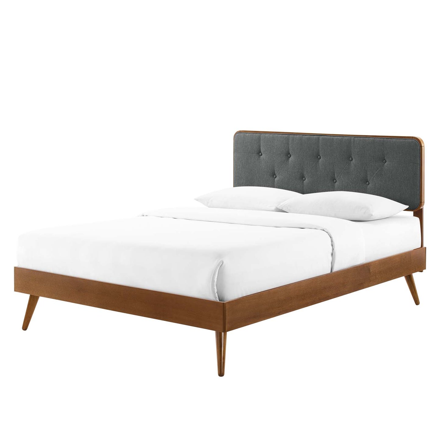 Bridgette Full Wood Platform Bed With Splayed Legs, Wood, Brown Walnut Grey Gray, 22490