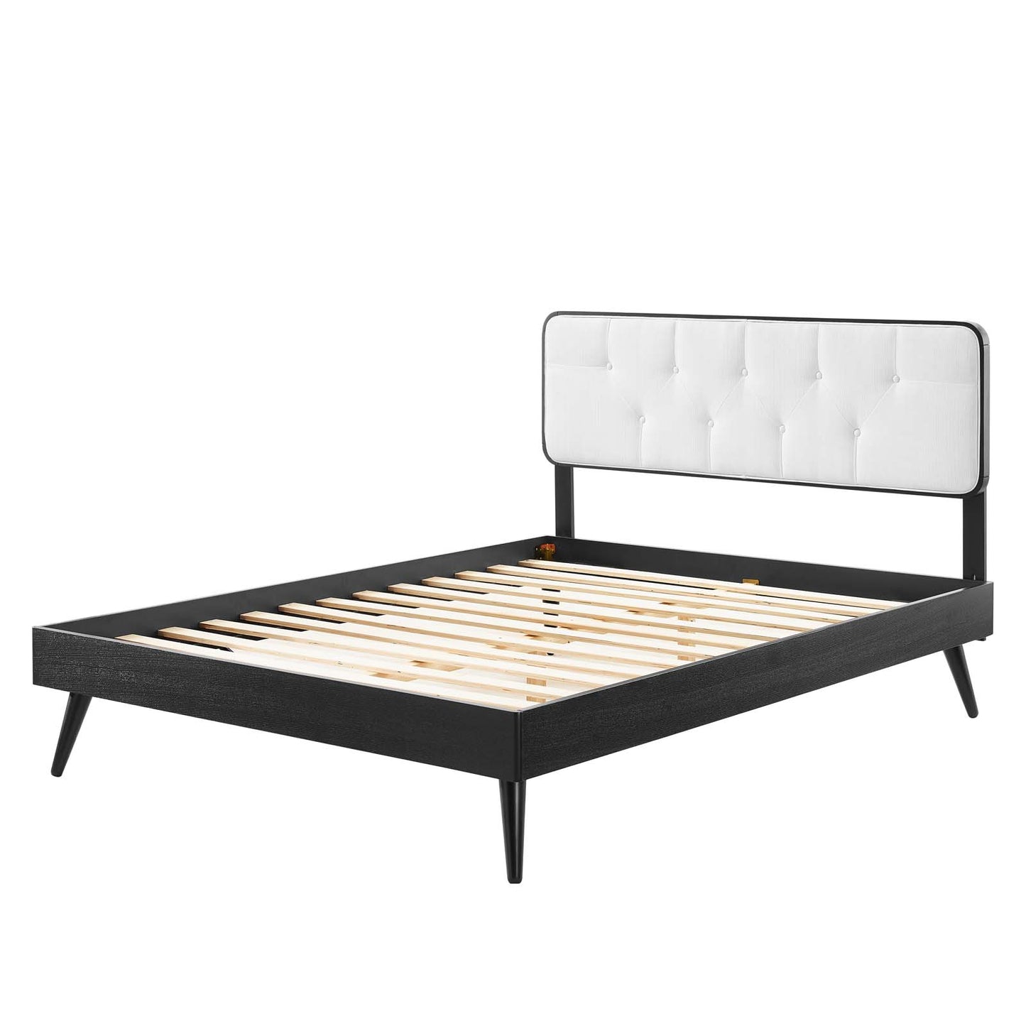 Bridgette King Wood Platform Bed With Splayed Legs, Wood, Black White, 22492