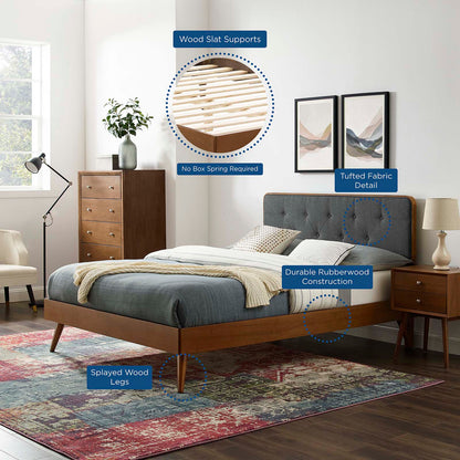 Bridgette King Wood Platform Bed With Splayed Legs, Wood, Brown Walnut Grey Gray, 22496