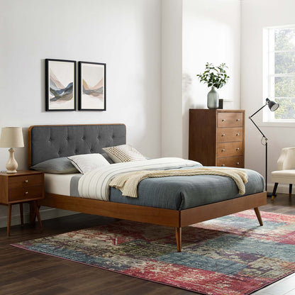 Bridgette King Wood Platform Bed With Splayed Legs, Wood, Brown Walnut Grey Gray, 22496